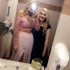 Two piece Pink prom dress